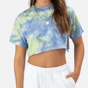 Grossist Custom Shorts Sleeve Tie Dye Crop Fitness T-shirt för kvinnor