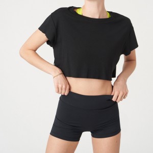 Egendefinert trykt lettvekts bomull Spandex Dame Råbunn Crop Top Vanlig Yoga Gym T-skjorte for kvinner