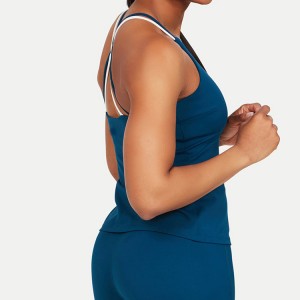 លក់ដុំ Cross Back Custom Printing Gym Fitness Blank Tank Top for Women with Pocket