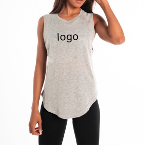 Veleprodajna prozračna zakrivljena donja majica s prilagođenim logotipom, prazna sportska majica bez rukava za vježbanje za žene