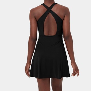 ファッションデザインジムテニススカート U ネッククロスキーホールバック女性アクティビティテニスドレス