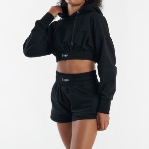 50 Katoen 50 Polyester Custom Crop Hoodies Shorts Dames Sweatsuit Set Trainingspak