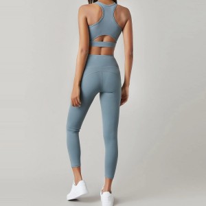 Lag luam wholesale Ob Daim Yoga Suit Custom Racer Back Yoga Fitness Sets Rau Cov Poj Niam