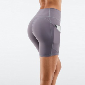 Дамски спортни къси панталони за йога с висока талия и странични джобове за компресиране на фитнес залата