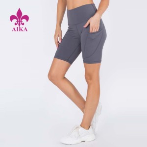 Veleprodaja po narudžbi rastezljive klasične yoga biciklističke kratke hlače visokog struka s džepovima za žene