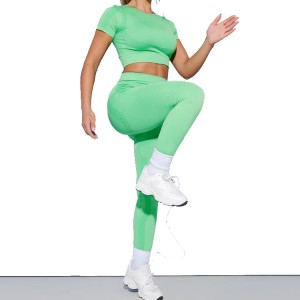 Conjunto de ioga de alta qualidade esportivo personalizado de duas peças fitness fitness feminino sem costura