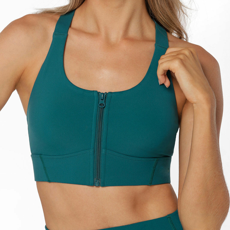 Wholesale Custom Adjustable Straps Front Zipper Push Up Yoga Sports Bra For Women detail pictures