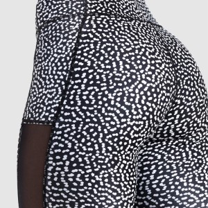 Wholesale Custom sublimated Speckle Printing High Waist Yoga Legging Pants Mesh Panel miaraka amin'ny Side Pockets