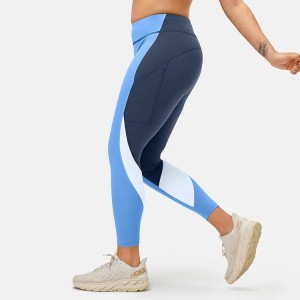 High Waist Fitness Four-way Stretch Custom Printing Women No Front Seam Color Block Gym Yoga Pocket Leggings