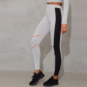 Four Way Stretch Contrast Piping Gym Leggings High Waist Yoga Tights For Women