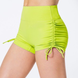 Fabrieksprijs Groothandel High Rise Four Way Stretch Side Ruched Verstelbare String Dames Yoga Gym Shorts