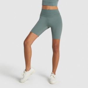 High Stretch Custom Logo No Front Seam High Waist Yoga Biker Shorts For Women
