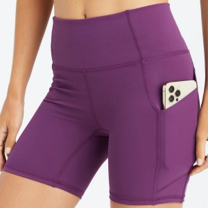 Women Yoga Fitness Shorts Custom High Waist Biker Shorts With  Pockets