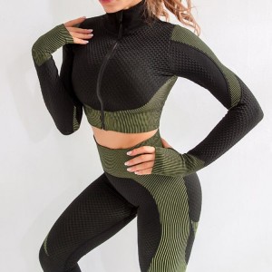 OEM Factory Custom 2 Piece Fitness Crop Longlee Women Seamless Yoga Set
