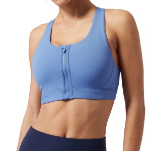 Low MOQ High Stretch Back Key Hole Fitness Front Zip Up Ladies Sports Bra For Women