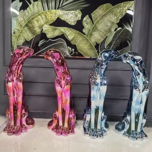 Escultura de leopardo de pie de fibra de vidrio colorida galvanoplastia