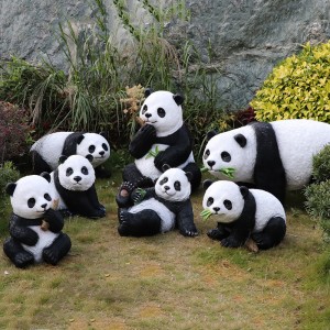 Escultura de panda de jardim em tamanho natural de fibra de vidro