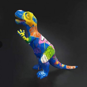 Escultura de dinosaurio de fibra de vidrio de tamaño natural pintada a mano