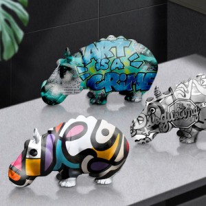 Escultura de hipopótamo personalizada com pintura colorida popular