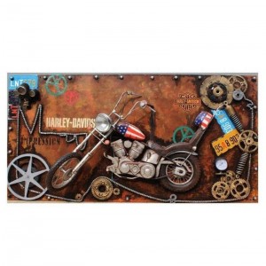 Seni besi retro lukisan kepingan besi tiga dimensi hiasan dinding restoran bar motosikal