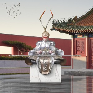 Fiberglass tsara kalitao mipetraka Monkey King Sun Wukong Sculpture