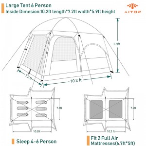 Сямейная палатка AITOP з вялікай прасторай для 12 чалавек