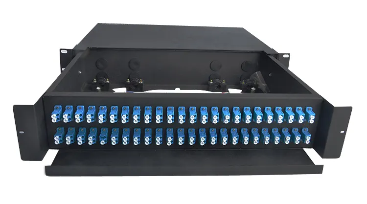 FTTH 12-96 Core SC / FC / ST / LC Montaje en rack Empalme Panel de conexión de fibra óptica / Caja de terminación / ODF
