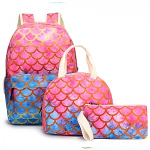 Mermaid School Bag nga May Lunch Tote Bag ug Pencil Case 3pcs