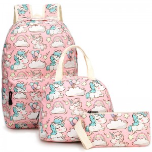 Unicorn სამ ცალი ნაკრები საბავშვო სკოლის ჩანთა Tote Bag Pencil Bag XY5701