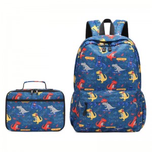 Dinosaur Print Waterproof Schoolbag At Lunch Bag Para sa Mga Mag-aaral sa Primary School