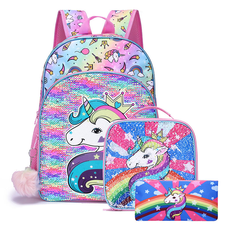 မူလတန်းနှင့်အလယ်တန်းကျောင်းသူလေးများအတွက် Unicorn Three Piece Schoolbag