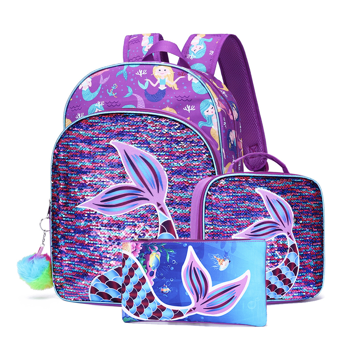 Trodelna študentska šolska torba z bleščicami Mermaid, otroška torba za kosilo