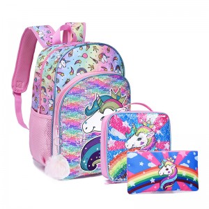 Třídílná školní taška Unicorn pro dívky ze základních a středních škol