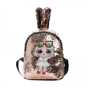 Bolsa escolar PU mochila infantil boneca surpresa fofa com luz