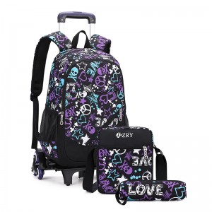 Tulo ka piraso nga Trolley School Bag Graffiti Game Backpack Student Adult Travel Backpack XY6750