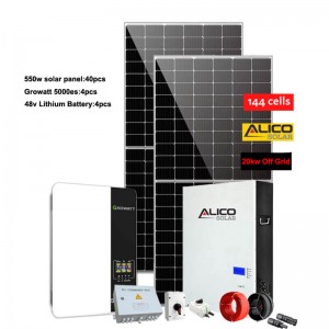 Sistem kit panel surya 25kw off grid kanthi baterei Lithium 25kwh 50kwh