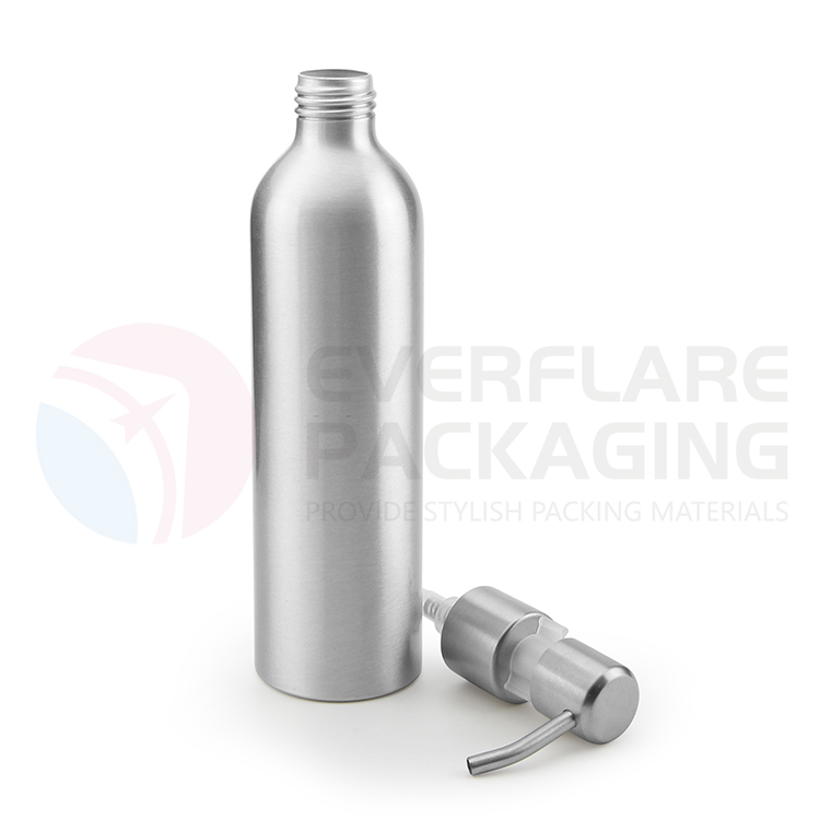 زجاجة ألومنيوم سعة 250 مل مع مضخة من الفولاذ المقاوم للصدأ للصابون السائل