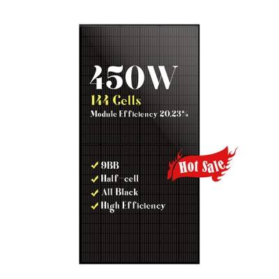 9BB 144 half cells solar panels all black mono 450w