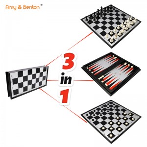 Joc d'escacs de viatge 3 en 1 amb tauler d'escacs plegable Joguines educatives per a nens i adults 15,3″