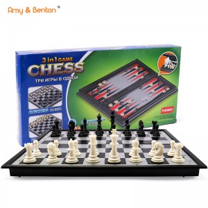 3 sa 1 nga Travel Chess Set nga adunay Folding Chess Board Mga Dulaan nga Pang-edukasyon para sa mga Bata ug Mga Hamtong 15.3″