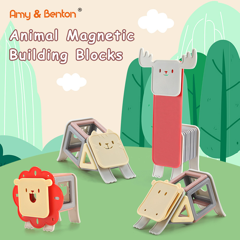 Amy & Benton Animal Magnetic Building Blocks 76PCS ළමයින් සඳහා සෙල්ලම් බඩු 3+