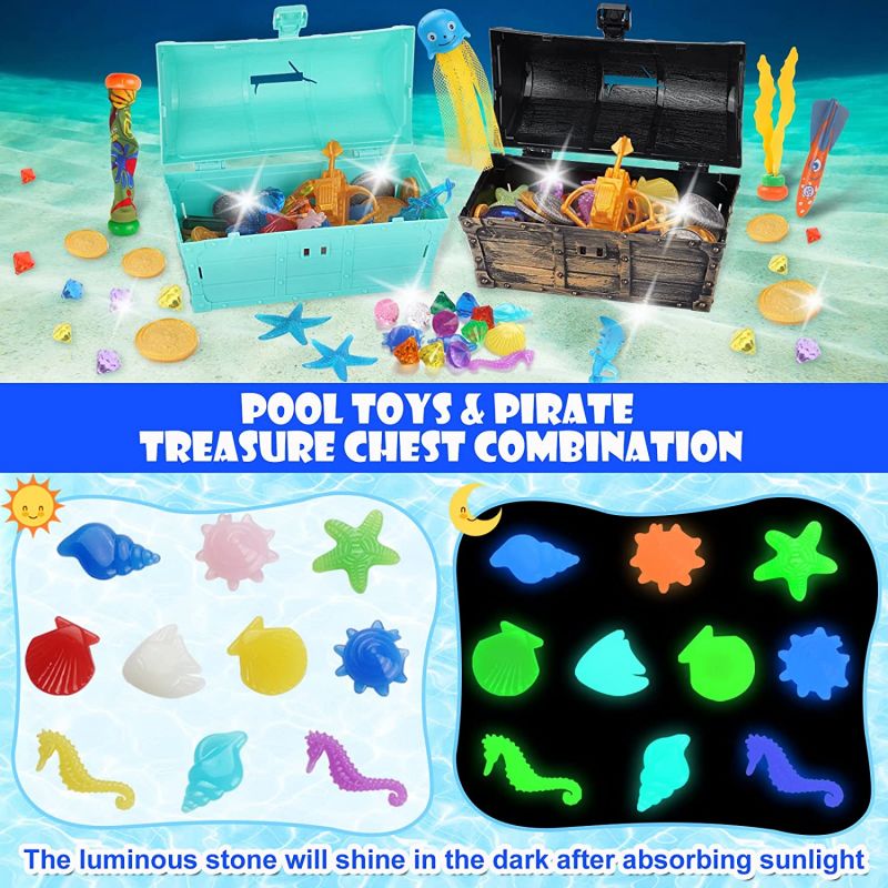 60-teiliges Pool-Tauchspielzeug, Schwimmbad-Spielzeug für Kinder, Unterwasser-Piratenschätze-Spiele