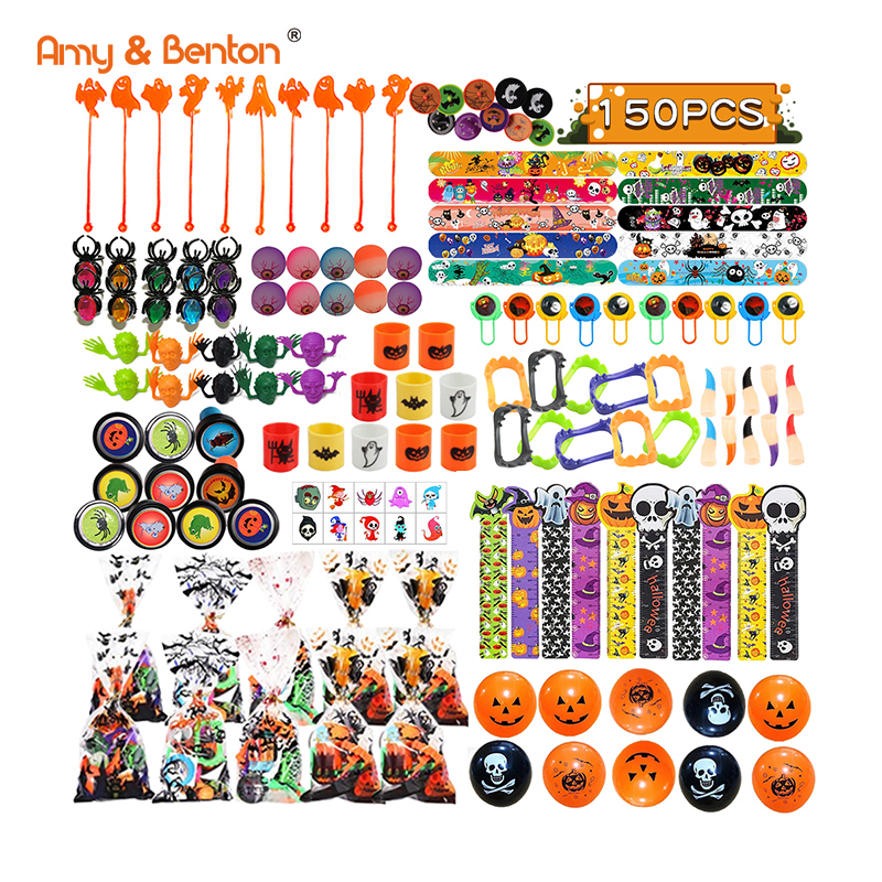 150 Stück Halloween-Partygeschenke für Kinder, Halloween-Geschenktütenfüller, verschiedene Partypreise mit schönen Geschenktüten im Inneren