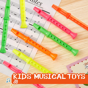 48 Pcs 6 Qhov Plastic Recorders, Recorder Instrument for Kids Recorder Musical Recorder Flute Musical Instruments Toy for Music Party Favors Supplies Beginners Gifts School Performance, Mixed Colour