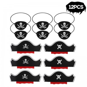 12 pcs Felt Pirate Hat & Pirate Eye Adabaki festarako mesedeak Halloween Cosplay hornidurarako