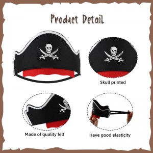 12 vnt. veltinio piratų kepurė ir piratų akių pleistrai vakarėliui skirti Helovino Cosplay reikmenys