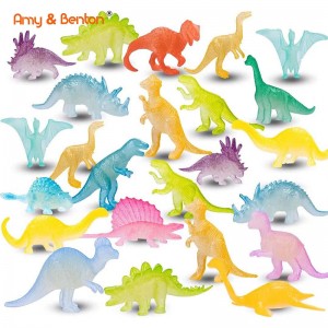 48 PZ Dinosaurioen jostailuak distira egiten dute ilunean Mini Dino zifrak Urtebetetze-festak Opariak.