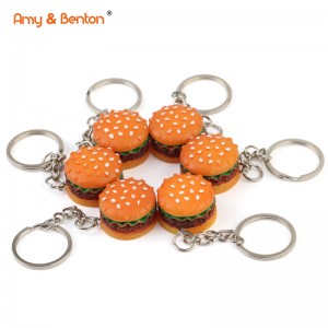 Novelty Party Favors Kids 3D Resin Hamburger Key Ring Food Pendant Keychain School Bag Ornament Souvenirs Gift