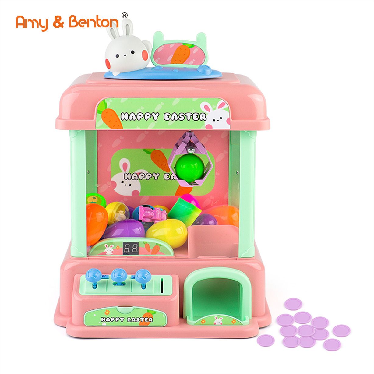 Claw Machine for Kids,Easter Cute Bunny Theme Mini Vending Machines Arcade Candy Claw Machine Fill with Small Toys