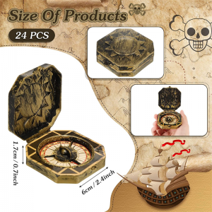 24 gabali Helovīna pirātu ballītei, pirātu kompasa kompasa rekvizītu rotaļlieta bērniem